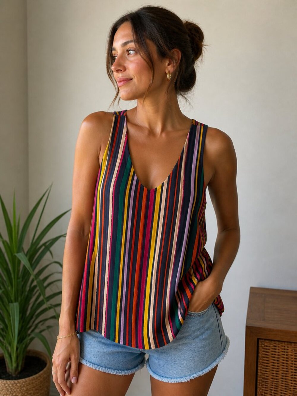 Entro Striped V-Neck Tank Top